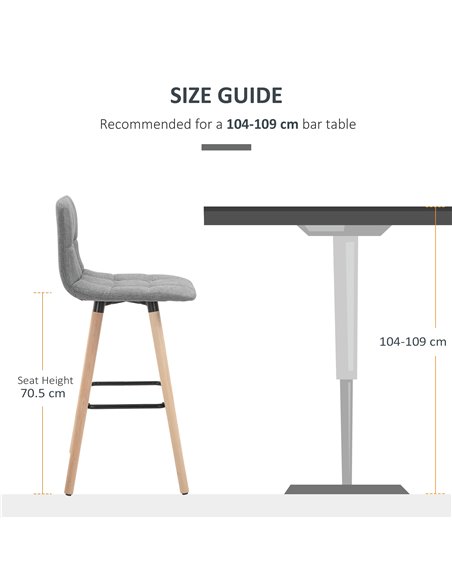 HOMCOM Bar stool Set of 2 Armless Button-Tufted Counter Height Bar Chairs with Wood Legs & Footrest, Grey 835-530V70 - pic 61722 | FastDaddyshop