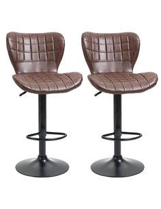 HOMCOM Bar Stools Set of 2 Adjustable Height Swivel Bar Chairs in PU Leather with Backrest & Footrest, Brown 835-544V70BN