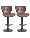 HOMCOM Bar Stools Set of 2 Adjustable Height Swivel Bar Chairs in PU Leather with Backrest & Footrest, Brown 835-544V70BN