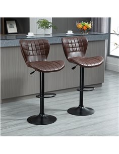 HOMCOM Bar Stools Set of 2 Adjustable Height Swivel Bar Chairs in PU Leather with Backrest & Footrest, Brown 835-544V70BN 2
