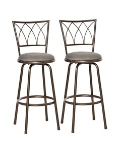 HOMCOM Set of 2 Bar Chairs Swivel Armless Upholstered Metal Frame Barstools with Backrest & Footrest, Bronze 835-535