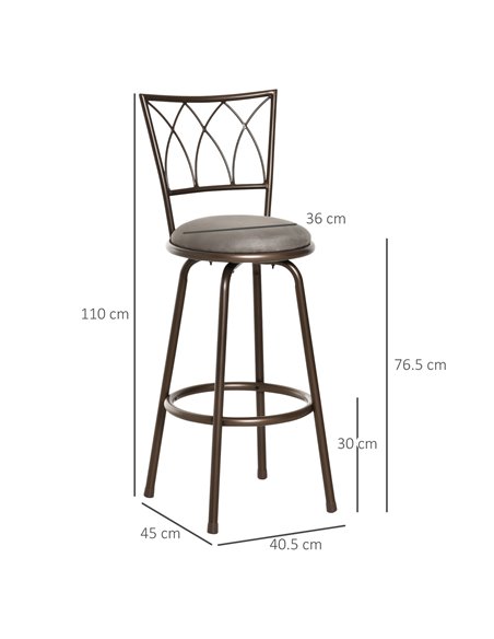 HOMCOM Set of 2 Bar Chairs Swivel Armless Upholstered Metal Frame Barstools with Backrest & Footrest, Bronze 835-535 - pic 61745 | FastDaddyshop