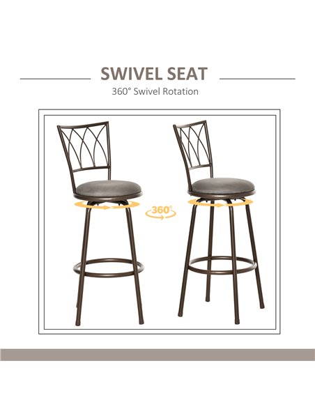 HOMCOM Set of 2 Bar Chairs Swivel Armless Upholstered Metal Frame Barstools with Backrest & Footrest, Bronze 835-535 - pic 61746 | FastDaddyshop