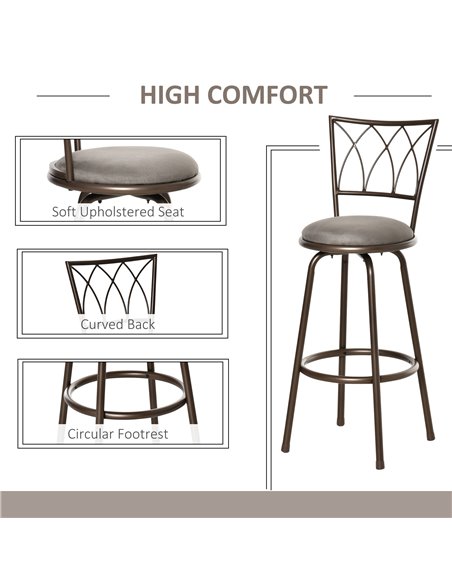 HOMCOM Set of 2 Bar Chairs Swivel Armless Upholstered Metal Frame Barstools with Backrest & Footrest, Bronze 835-535 - pic 61747 | FastDaddyshop
