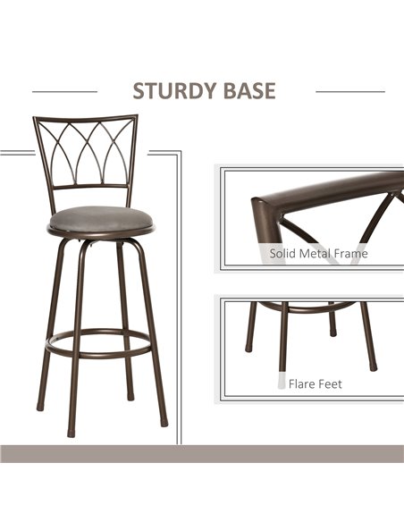 HOMCOM Set of 2 Bar Chairs Swivel Armless Upholstered Metal Frame Barstools with Backrest & Footrest, Bronze 835-535 - pic 61748 | FastDaddyshop
