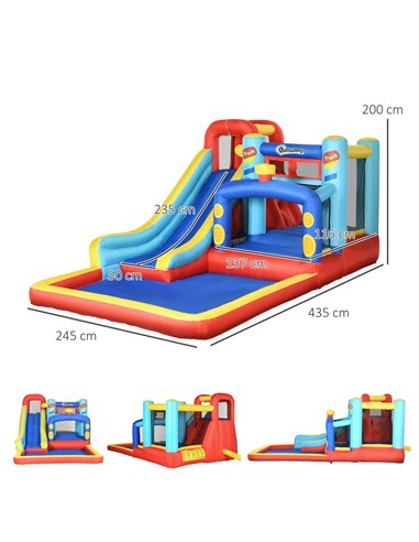 Outsunny 4 in 1 Bouncy Castle, with Slide, Pool, Trampoline, Climbing Wall, Blower - Multicoloured