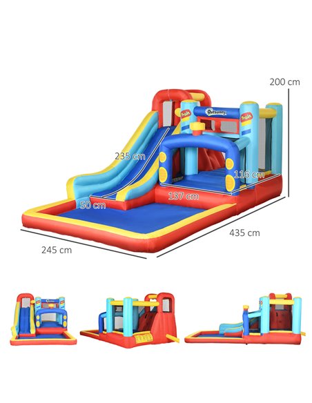 Outsunny 4 in 1 Bouncy Castle, with Slide, Pool, Trampoline, Climbing Wall, Blower - Multicoloured - pic 6175 | FastDaddyshop