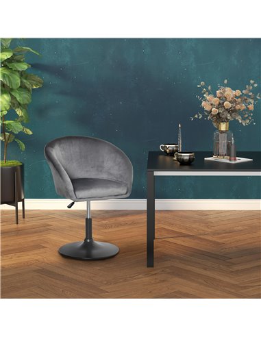HOMCOM Swivel Bar Stool Fabric Dining Chair Dressing Stool with Tub Seat, Back, Adjustable Height, Grey 835-473CG