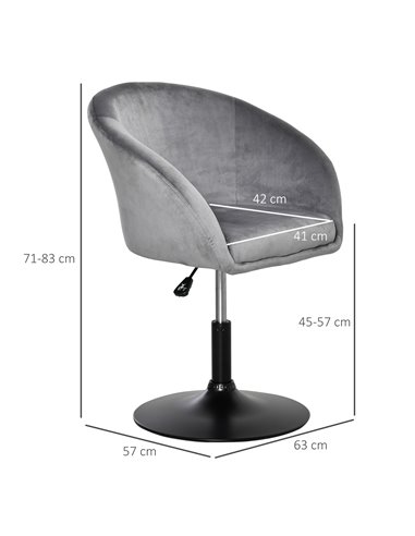 HOMCOM Swivel Bar Stool Fabric Dining Chair Dressing Stool with Tub Seat, Back, Adjustable Height, Grey 835-473CG