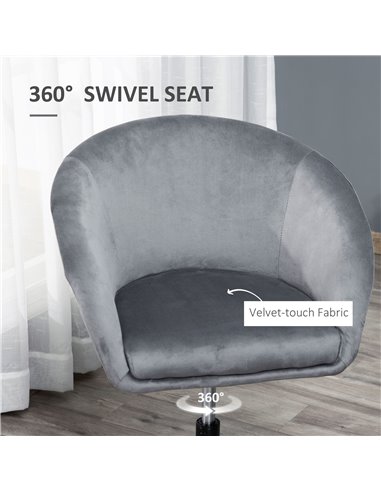HOMCOM Swivel Bar Stool Fabric Dining Chair Dressing Stool with Tub Seat, Back, Adjustable Height, Grey 835-473CG