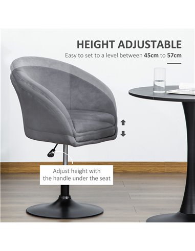 HOMCOM Swivel Bar Stool Fabric Dining Chair Dressing Stool with Tub Seat, Back, Adjustable Height, Grey 835-473CG