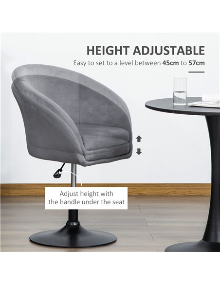 HOMCOM Swivel Bar Stool Fabric Dining Chair Dressing Stool with Tub Seat, Back, Adjustable Height, Grey 835-473CG - pic 61756 | FastDaddyshop