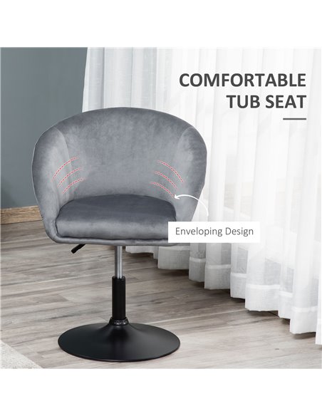 HOMCOM Swivel Bar Stool Fabric Dining Chair Dressing Stool with Tub Seat, Back, Adjustable Height, Grey 835-473CG - pic 61757 | FastDaddyshop