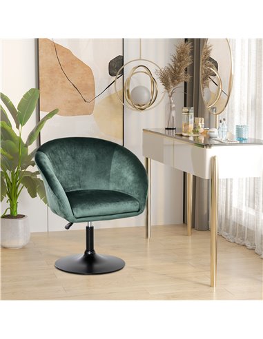 HOMCOM Swivel Bar Stool Fabric Dining Chair Dressing Stool with Tub Seat, Back, Adjustable Height, Green 835-473GN