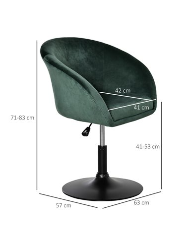 HOMCOM Swivel Bar Stool Fabric Dining Chair Dressing Stool with Tub Seat, Back, Adjustable Height, Green 835-473GN