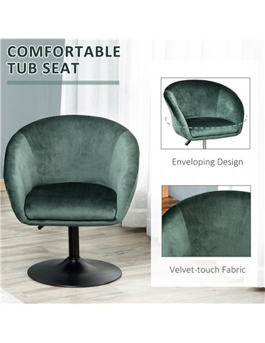 HOMCOM Swivel Bar Stool Fabric Dining Chair Dressing Stool with Tub Seat, Back, Adjustable Height, Green 835-473GN