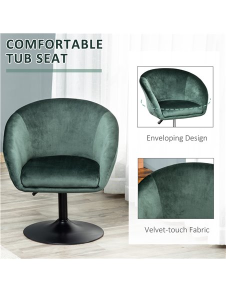 HOMCOM Swivel Bar Stool Fabric Dining Chair Dressing Stool with Tub Seat, Back, Adjustable Height, Green 835-473GN - pic 61764 | FastDaddyshop