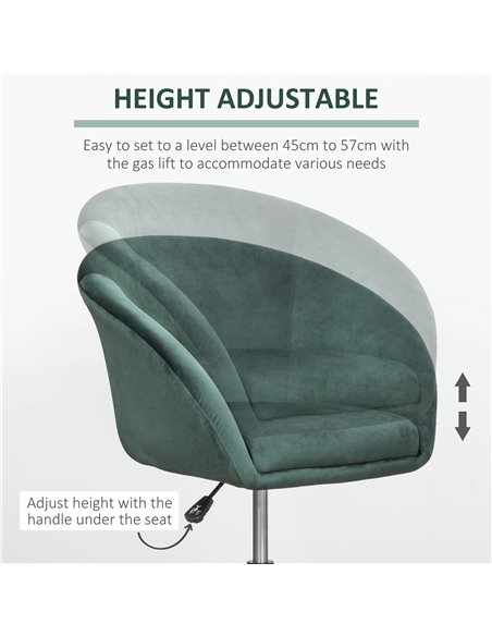 HOMCOM Swivel Bar Stool Fabric Dining Chair Dressing Stool with Tub Seat, Back, Adjustable Height, Green 835-473GN - pic 61765 | FastDaddyshop
