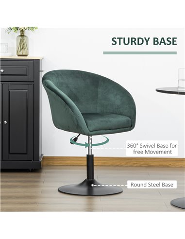 HOMCOM Swivel Bar Stool Fabric Dining Chair Dressing Stool with Tub Seat, Back, Adjustable Height, Green 835-473GN