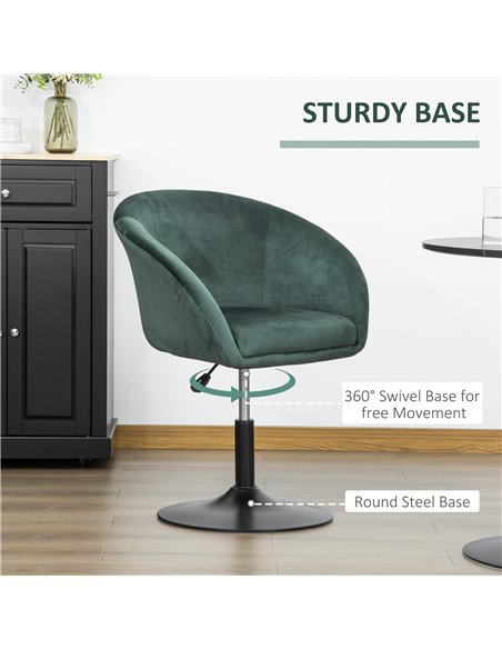 HOMCOM Swivel Bar Stool Fabric Dining Chair Dressing Stool with Tub Seat, Back, Adjustable Height, Green 835-473GN - pic 61766 | FastDaddyshop