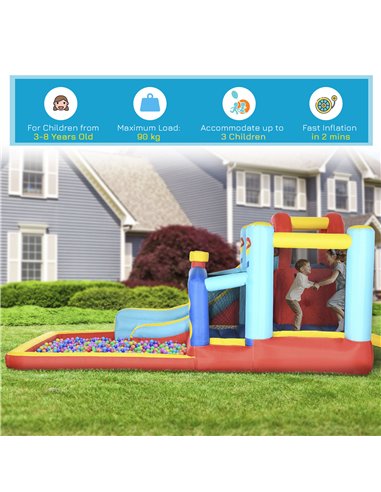 Outsunny 4 in 1 Bouncy Castle, with Slide, Pool, Trampoline, Climbing Wall, Blower - Multicoloured