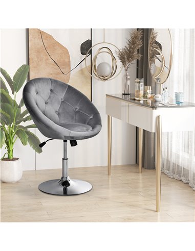 HOMCOM Modern Dining Height Bar Stool Velvet-Touch Tufted Fabric Adjustable Height Armless Tub Chair with Swivel Seat, Grey 835-