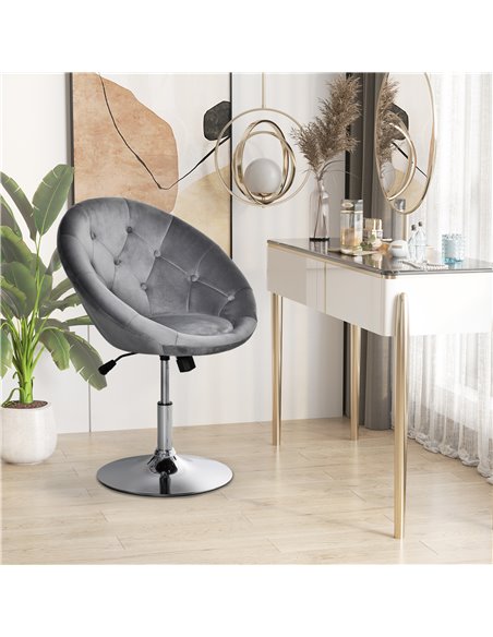 HOMCOM Modern Dining Height Bar Stool Velvet-Touch Tufted Fabric Adjustable Height Armless Tub Chair with Swivel Seat, Grey 835- - pic 61771 | FastDaddyshop