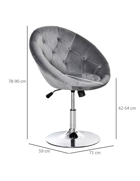 HOMCOM Modern Dining Height Bar Stool Velvet-Touch Tufted Fabric Adjustable Height Armless Tub Chair with Swivel Seat, Grey 835- - pic 61772 | FastDaddyshop