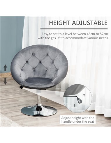 HOMCOM Modern Dining Height Bar Stool Velvet-Touch Tufted Fabric Adjustable Height Armless Tub Chair with Swivel Seat, Grey 835-