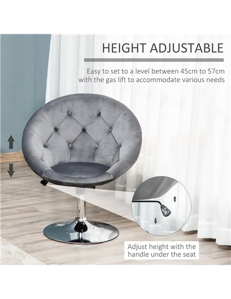 HOMCOM Modern Dining Height Bar Stool Velvet-Touch Tufted Fabric Adjustable Height Armless Tub Chair with Swivel Seat, Grey 835- - pic 61774 | FastDaddyshop