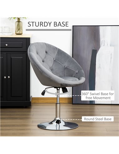 HOMCOM Modern Dining Height Bar Stool Velvet-Touch Tufted Fabric Adjustable Height Armless Tub Chair with Swivel Seat, Grey 835-