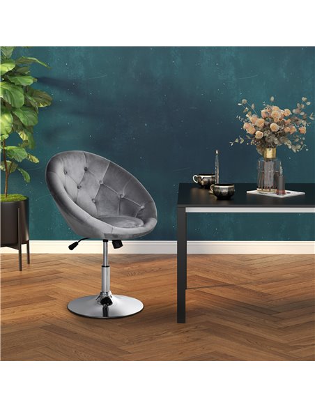 HOMCOM Modern Dining Height Bar Stool Velvet-Touch Tufted Fabric Adjustable Height Armless Tub Chair with Swivel Seat, Grey 835- - pic 61776 | FastDaddyshop