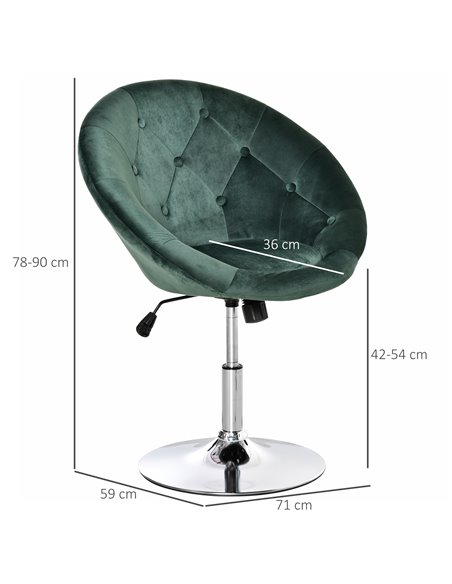 HOMCOM Modern Dining Height Bar Stool Velvet-Touch Tufted Fabric Adjustable Height Armless Tub Chair with Swivel Seat, Green 835 - pic 61781 | FastDaddyshop