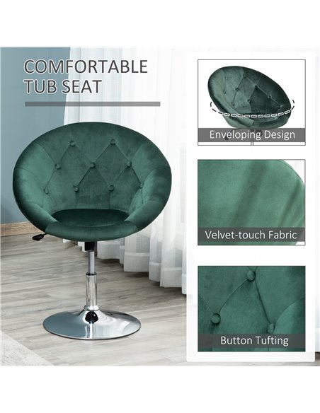 HOMCOM Modern Dining Height Bar Stool Velvet-Touch Tufted Fabric Adjustable Height Armless Tub Chair with Swivel Seat, Green 835 - pic 61782 | FastDaddyshop
