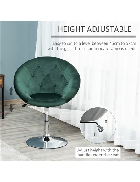 HOMCOM Modern Dining Height Bar Stool Velvet-Touch Tufted Fabric Adjustable Height Armless Tub Chair with Swivel Seat, Green 835 - pic 61783 | FastDaddyshop