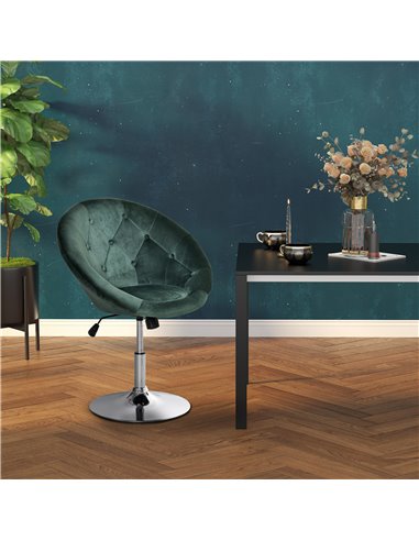 HOMCOM Modern Dining Height Bar Stool Velvet-Touch Tufted Fabric Adjustable Height Armless Tub Chair with Swivel Seat, Green 835