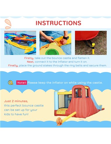 Outsunny 4 in 1 Bouncy Castle, with Slide, Pool, Trampoline, Climbing Wall, Blower - Multicoloured