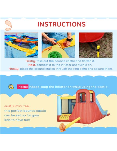 Outsunny 4 in 1 Bouncy Castle, with Slide, Pool, Trampoline, Climbing Wall, Blower - Multicoloured - pic 6179 | FastDaddyshop