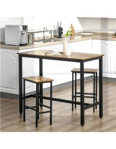 HOMCOM Industrial Set of 2 Bar Chairs with Footrest, Counter Height Bar Stools for Dining Area Home Pub Rustic, Brown 835-607