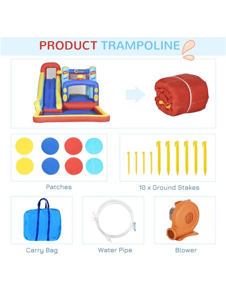 Outsunny 4 in 1 Bouncy Castle, with Slide, Pool, Trampoline, Climbing Wall, Blower - Multicoloured - pic 6180 | FastDaddyshop