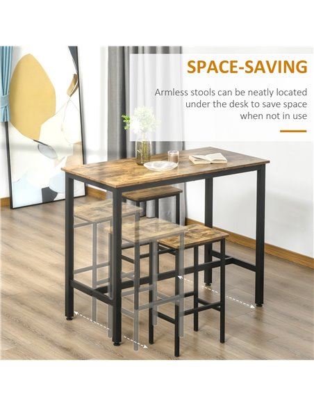 HOMCOM Industrial Set of 2 Bar Chairs with Footrest, Counter Height Bar Stools for Dining Area Home Pub Rustic, Brown 835-607 - pic 61800 | FastDaddyshop