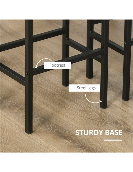 HOMCOM Industrial Set of 2 Bar Chairs with Footrest, Counter Height Bar Stools for Dining Area Home Pub Rustic, Brown 835-607 - pic 61802 | FastDaddyshop
