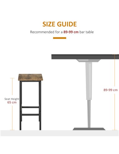 HOMCOM Industrial Set of 2 Bar Chairs with Footrest, Counter Height Bar Stools for Dining Area Home Pub Rustic, Brown 835-607