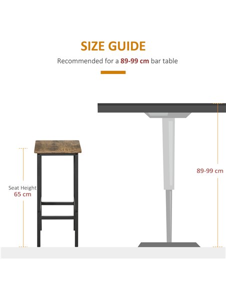 HOMCOM Industrial Set of 2 Bar Chairs with Footrest, Counter Height Bar Stools for Dining Area Home Pub Rustic, Brown 835-607 - pic 61803 | FastDaddyshop