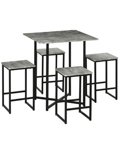 HOMCOM Square Bar Table with Stools, Set for 4 People, Grey 835-642