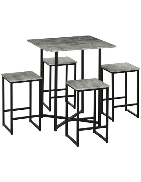 HOMCOM Square Bar Table with Stools, Set for 4 People, Grey 835-642 - pic 61806 | FastDaddyshop