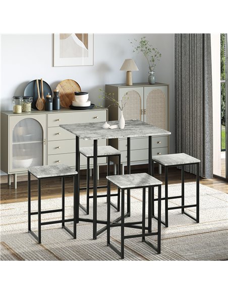 HOMCOM Square Bar Table with Stools, Concrete Effect 5 Pieces Small Kitchen Table and Chairs Set for 4 People, with Steel Frame  - pic 61807 | FastDaddyshop