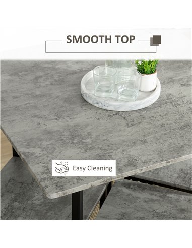 HOMCOM Square Bar Table with Stools, Concrete Effect 5 Pieces Small Kitchen Table and Chairs Set for 4 People, with Steel Frame 