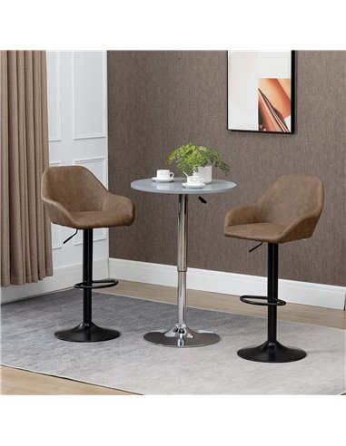 HOMCOM Adjustable Bar Stools Set of 2, Swivel Barstools with Footrest and Backrest, PU Leather Steel Base, for Kitchen Counter D