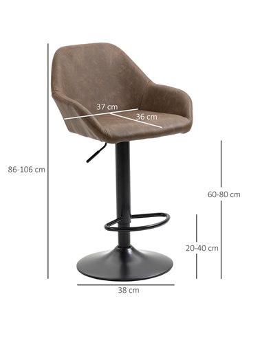 HOMCOM Adjustable Bar Stools Set of 2, Swivel Barstools with Footrest and Backrest, PU Leather Steel Base, for Kitchen Counter D